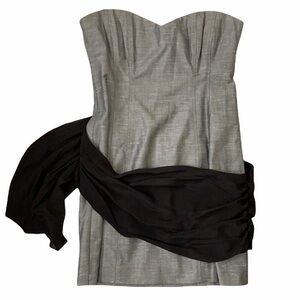 Bebe Strapless Gray Sweetheart Mini Dress with Silk Drape Detail